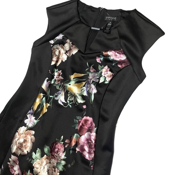 NWT Enfocus Studio Black Metallic Floral Colorblock Sleeveless Dress Size 6 - Picture 1 of 16